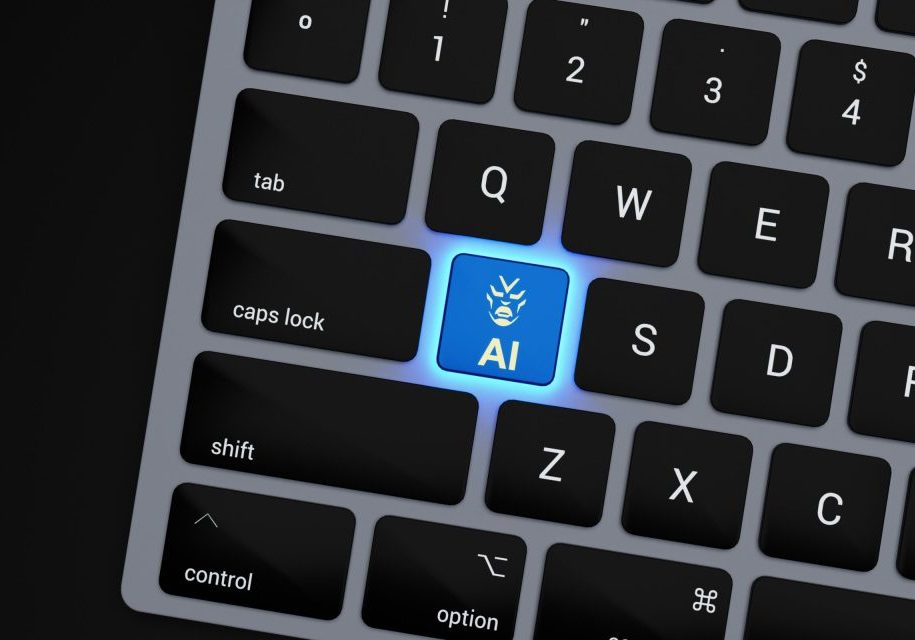 a-close-up-of-a-keyboard-with-a-blue-button